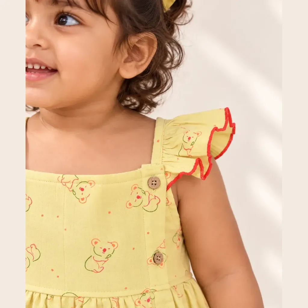 Teddy Dream Muslin Frock For Girl Kids - Distine Athleisure