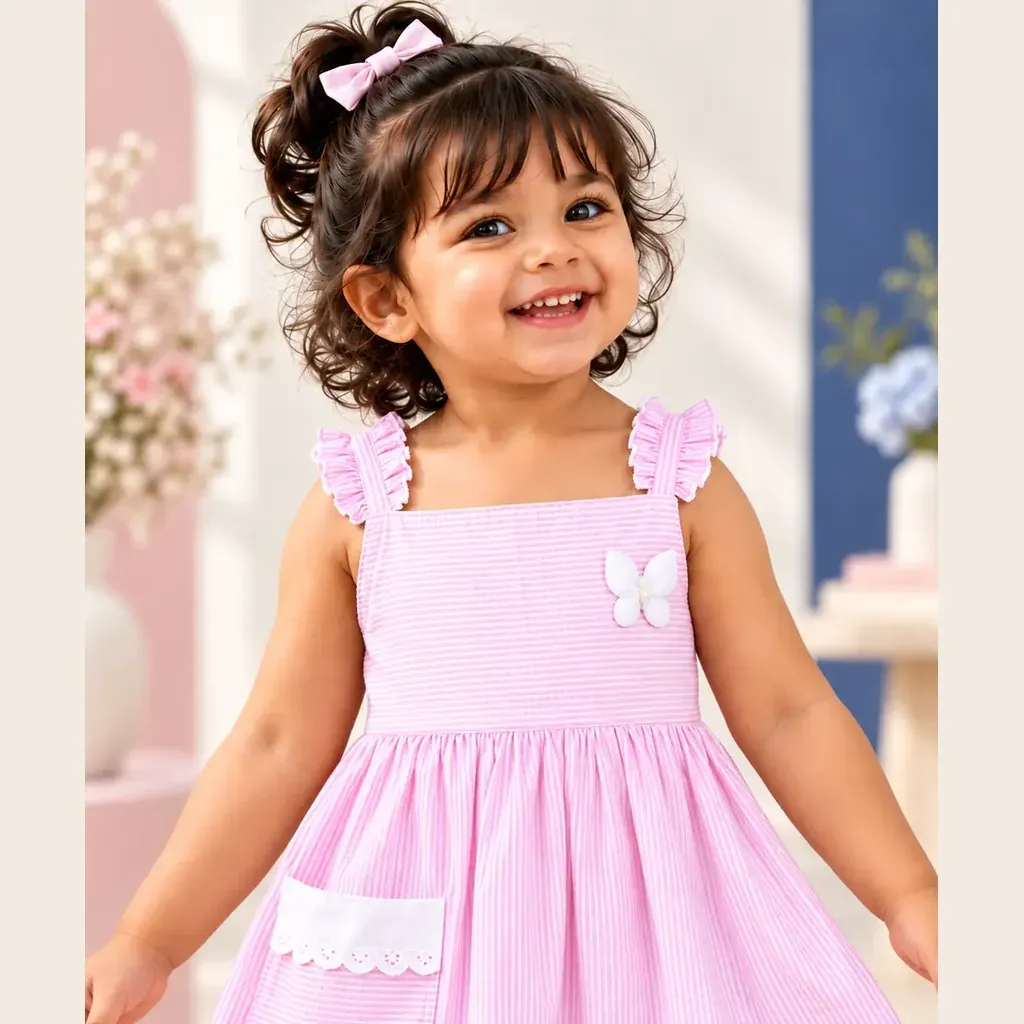 Blush Butterfly Cotton Frock for Girls - Distine Athleisure