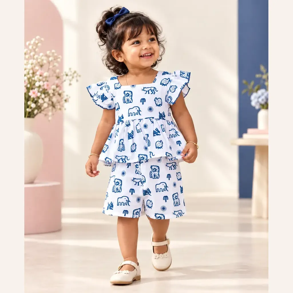 Safari Sketch Muslin Cotton Co Ord Set For Girl Kids - Distine Athleisure