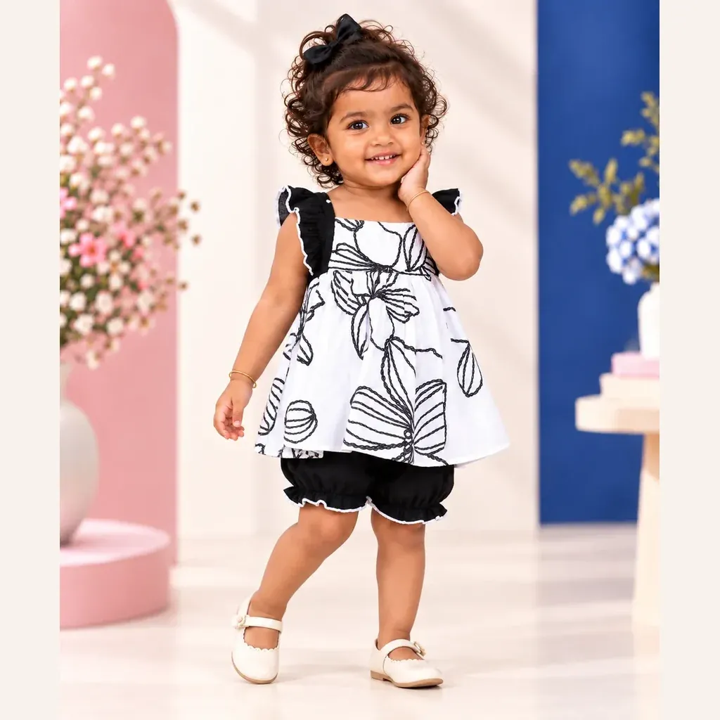 Noir Bloom Cotton Co Ord Set For Girl Kids - Distine Athleisure