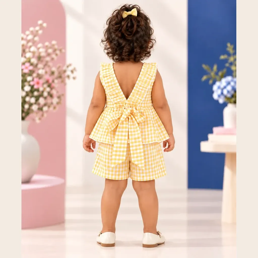 Sunshine Gingham Cotton Co-Ord Set for Girl Kids - Distine Athleisure