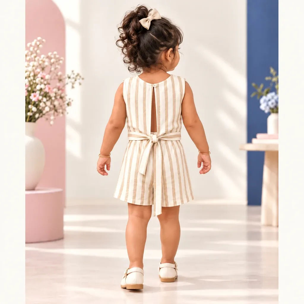 Sand and Pearl - Cotton Co Ord Set For Girl Kids - Distine Athleisure