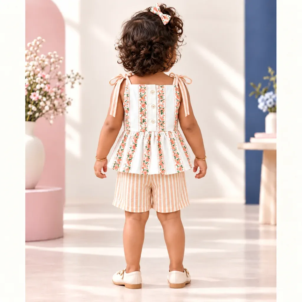 Peach Blossom - Cotton Co Ord Set For Girl Kids - Distine Athleisure