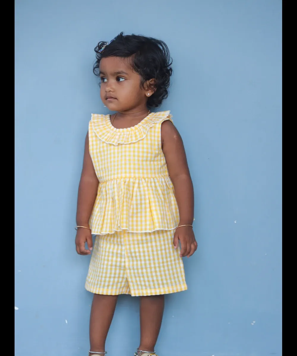 Sunshine Gingham Cotton Co-Ord Set for Girl Kids – My Palm | Nilamenmai