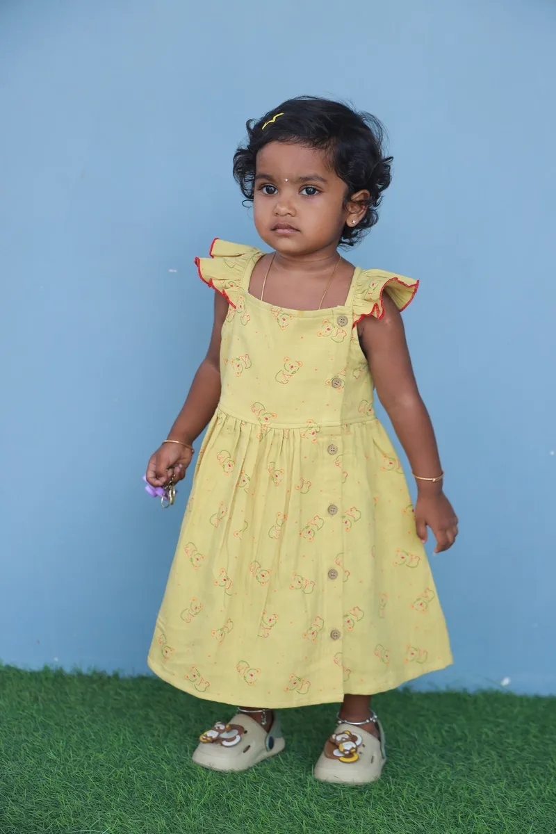 Teddy Dream Muslin Frock For Girl Kids – My Palm | Nilamenmai