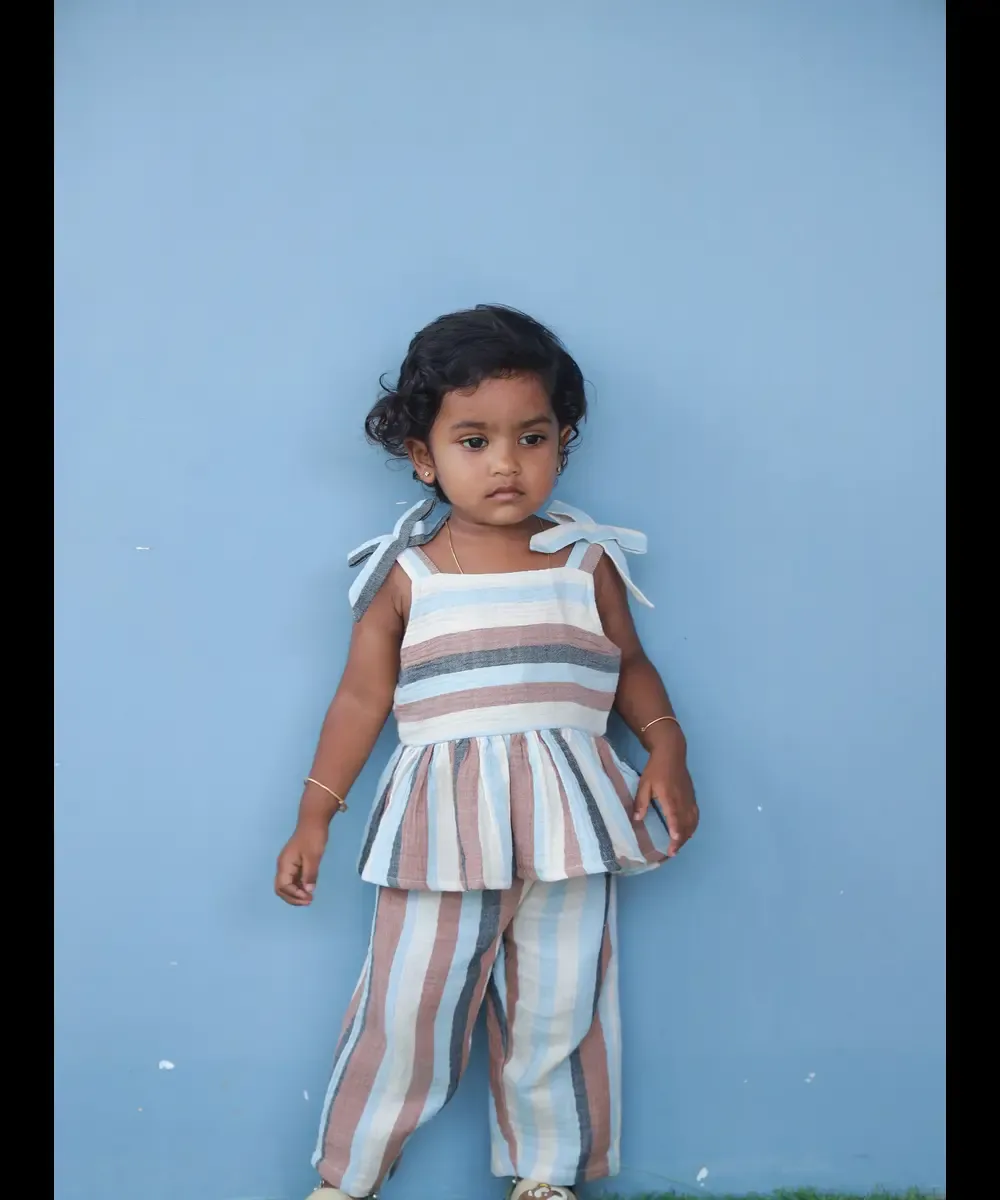 Canyon Stripes Muslin Cotton Co Ord Set For Girl Kids – My Palm | Nilamenmai